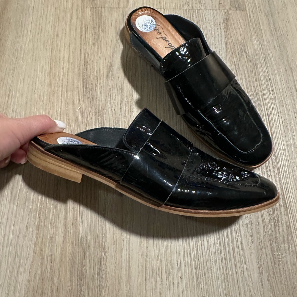 Free People Black Patent Leather women’s  Loafers sz 37 like 6.5 US